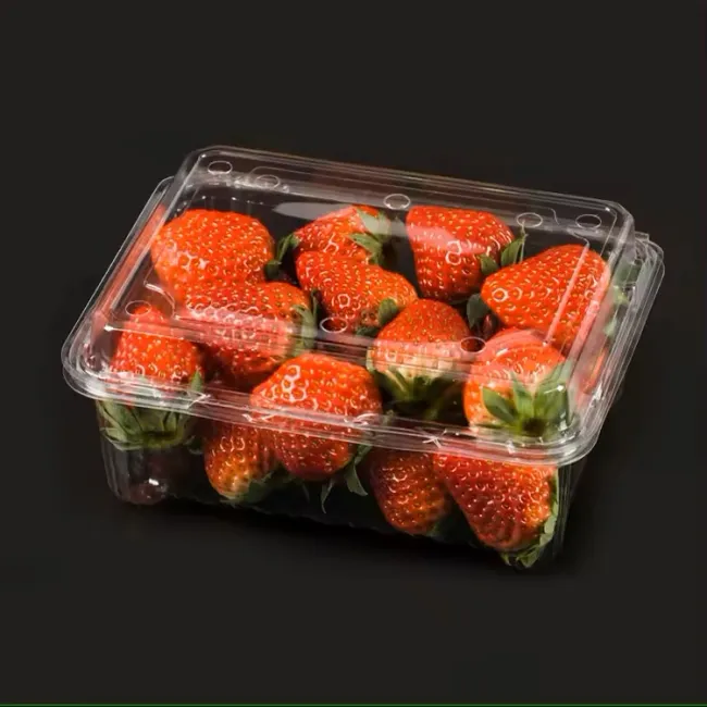 Caja de embalaje de blíster desechable para mascotas de 500g y 1kg, contenedor de plástico transparente para frutas y bayas de fresa