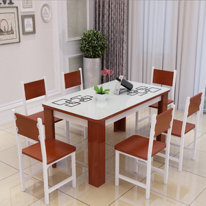 Simple Modern Home Rectangular Tempered Glass Top Dining <strong>Table</strong> and 6 Chairs <strong>Set</strong> - Product Image 4