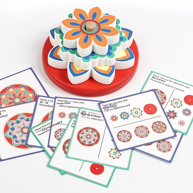 Gioco Puzzle in Legno con Fiori Impilabili