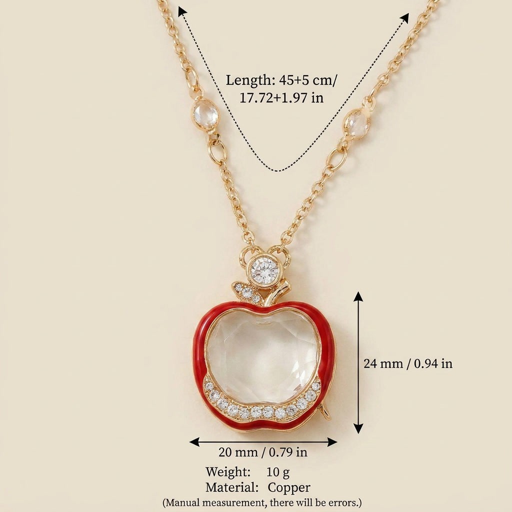 Collana in vetro con ciondolo a forma di mela rossa e chiusura - scatola vuota