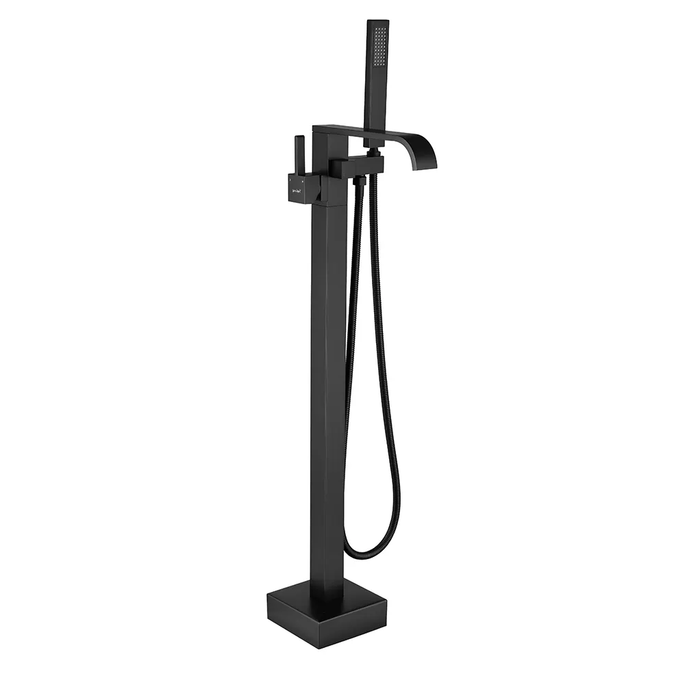 Grifo de bañera independiente de Color negro y latón personalizado, montaje en el suelo, relleno de bañera