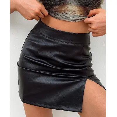 S1891C 2022 Y2K new arrival wholesale skirt women sexy PU short side slit sexy skirt in stock