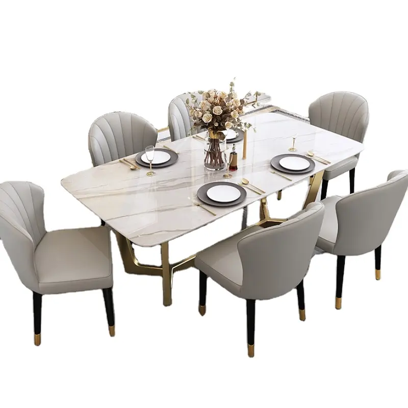 Hot sale Home dining gold tables designs furniture dinning marble top metal legs table chairs dinner table set