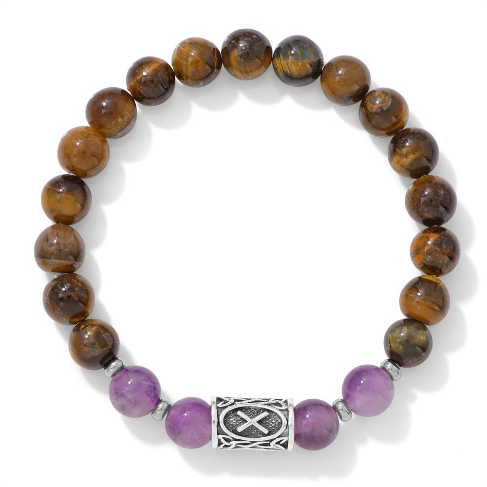 Pulsera vikinga de ojo de tigre amarillo amatista natural