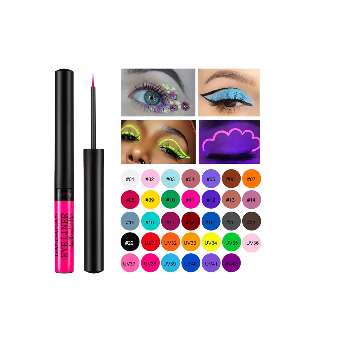 HANDAIYAN 12 Colors New Fashion Brand Long Lasting Waterproof Color Matte Glitter Liquid uv Fluorescent Eyeliner Pencil