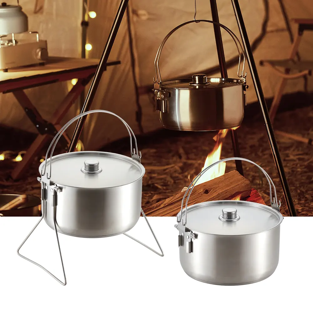 High Quality Easy Clean Stainless Steel Folding Camping Outdoor Cooking Pot Set Camping Cookware Non Stick