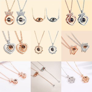 Sevgililer günü seni seviyorum 100 dilde gül altın kaplama kalp bellek projeksiyon kolye kolye kadınlar için - Product Image 5