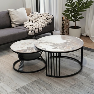 Juegos de mesa de anidación modernos, muebles pequeños para sala de estar, mesa auxiliar de extremo, soporte de noche, mesa de centro, Juego de 2 - Product Image 1