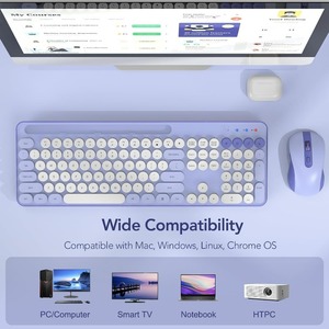 Factory Sale 109 <strong>Keys</strong> Round Keycaps Silent Typewriter <strong>Keyboard</strong> with Phone Tablet <strong>Computer</strong> Colorful Wireless <strong>Keyboard</strong> and Mouse - Product Image 5