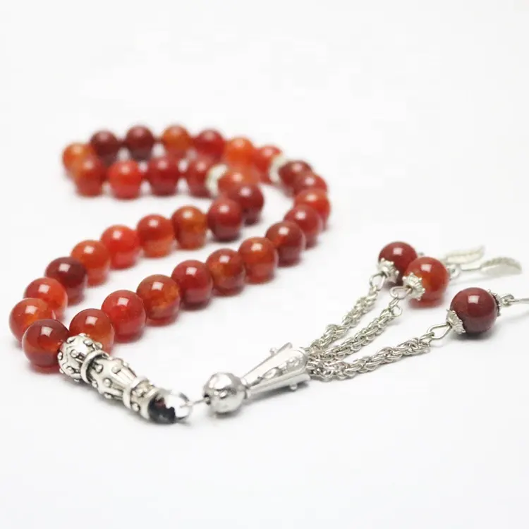 33 perles de prière musulmanes tesbih pierre d'agate rouge allah muhammad bracelet de cadeaux religieux musulmans islamiques