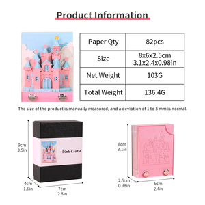 Regalo promocional Recuerdo Notas 3D Cubo de papel Castillo Rosa Modelo 3D rasgado a mano Bloc de notas oculto para regalo promocional - Product Image 2