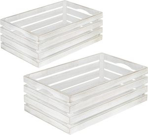 ws 16 and 14 Inch Shabby White Washed Solid <strong>Wood</strong> Nesting Decorative Storage <strong>Crates</strong>, Vintage Farmhouse Wooden <strong>Stackable</strong> Open - Product Image 5