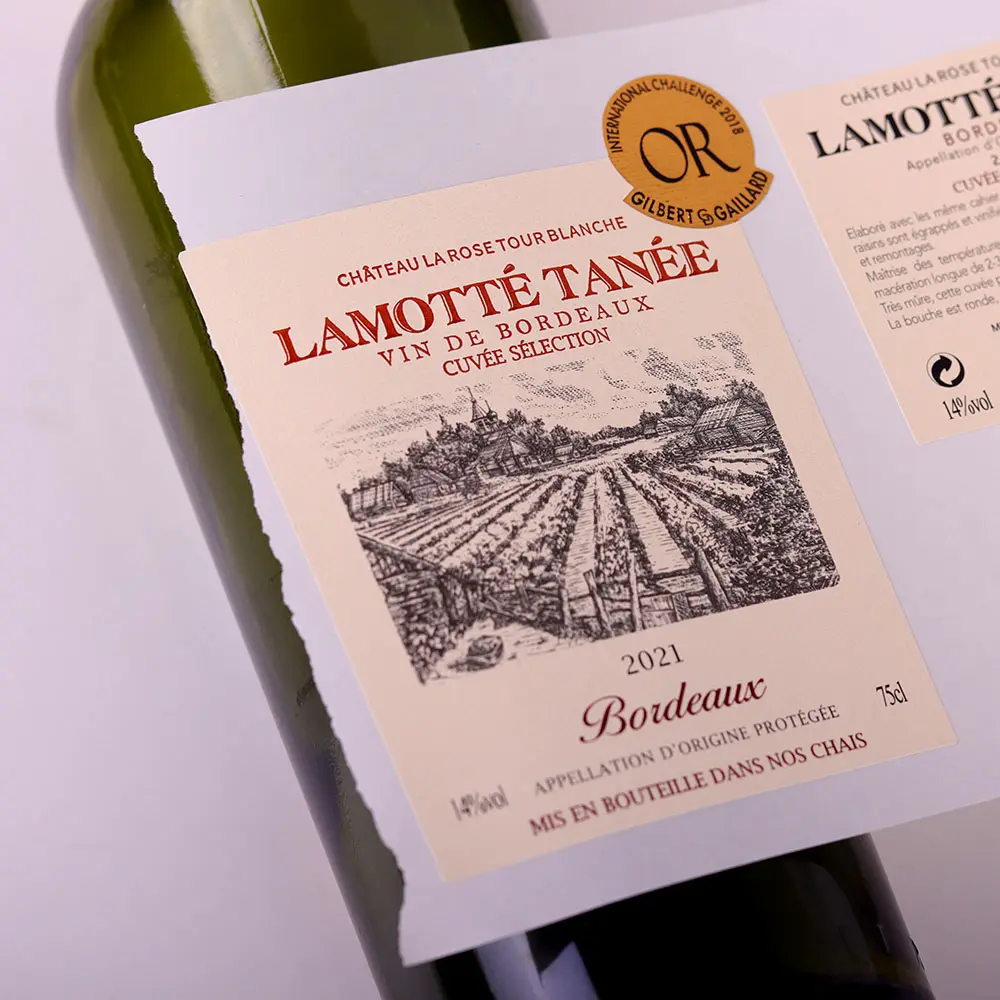 Impresión personalizada de papel para botella de vino, etiqueta privada a buen precio