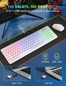 Combo de teclado y ratón inalámbrico retroiluminado RGB recargable con conectividad de 2,4 GHz y modo de suspensión para el hogar y la Oficina - Product Image 4