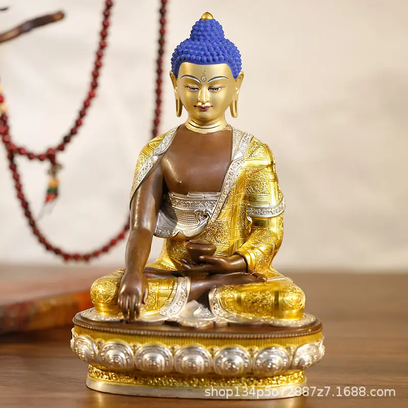 Sakyamuni Buddha-Skulptur reine Bronze vergoldet Silber Heim-Offerung 7 Zoll dreifarbige vergoldete reine Bronze Buddha-Statue