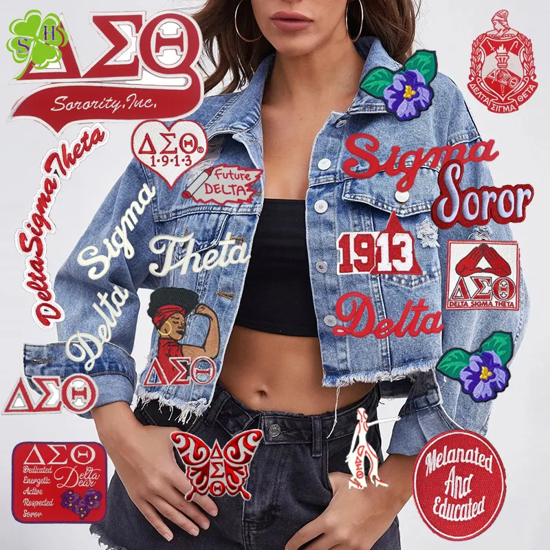 Iron On Greek Red Sorority Designs Patches Custom DST Fraternity Intl Soror 1913 Embroidered Patch For Clothes Delta Sigma Theta