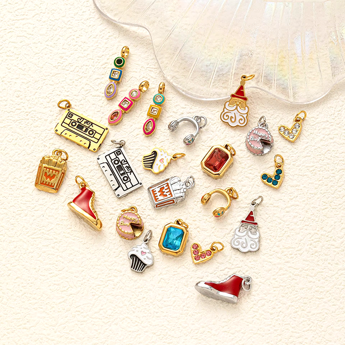 Festive Moments | 18K PVD Gold Plated Stainless Steel Pendants | Food & Ornaments Charms | Waterproof, Hypoallergenic & Durable