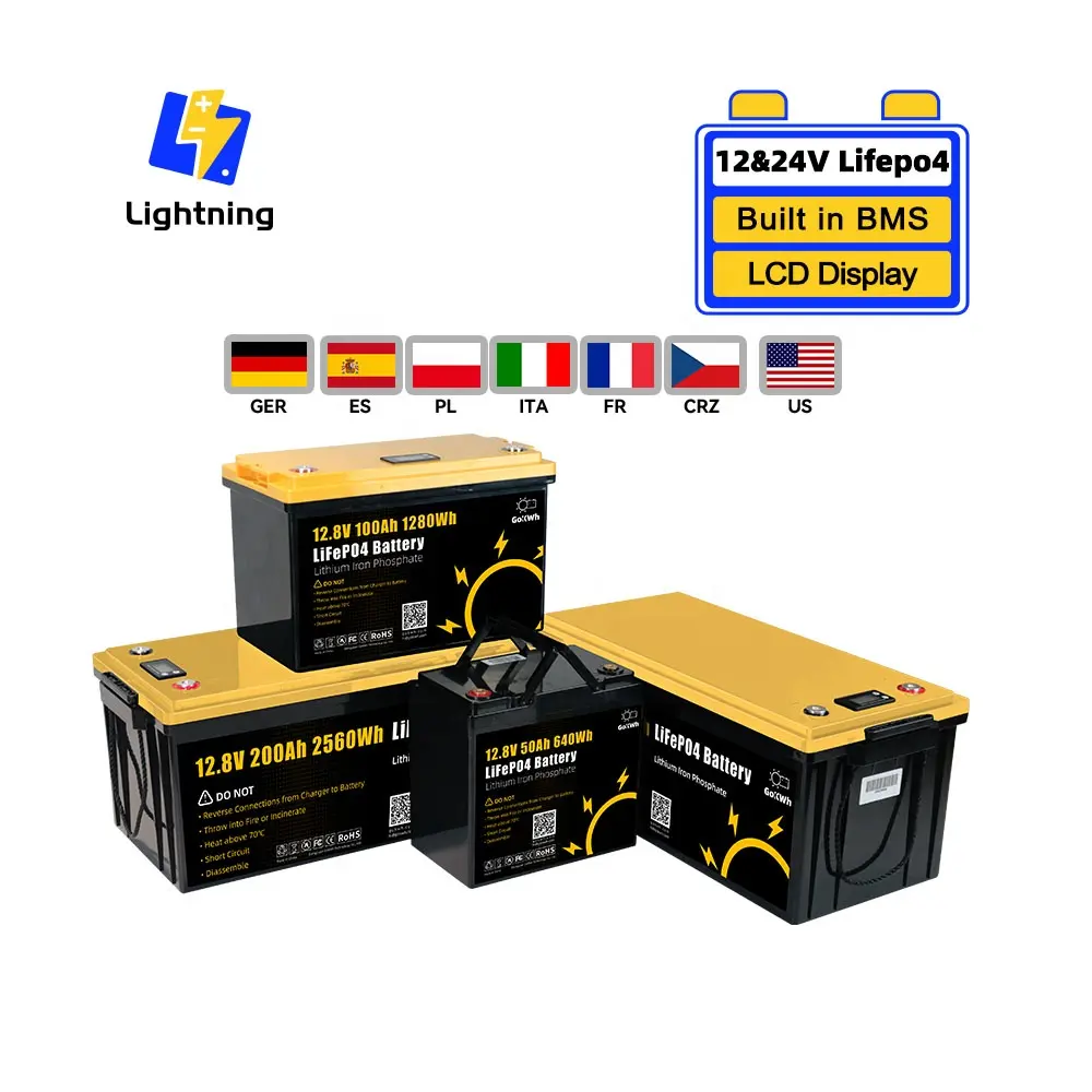 GoKWh Lítio Lifepo4 12V 24V 100Ah 200Ah Bateria para RV Barco Iate Trolling Camping Van Solar Home Armazenamento De Energia