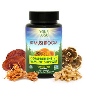 10 trong 1 phức tạp bột Reishi sư tử của bờm Chaga Đông Trùng Hạ Thảo turkeyt tial maitake nấm chay viên nang màu đỏ 500mg - Product Image 1