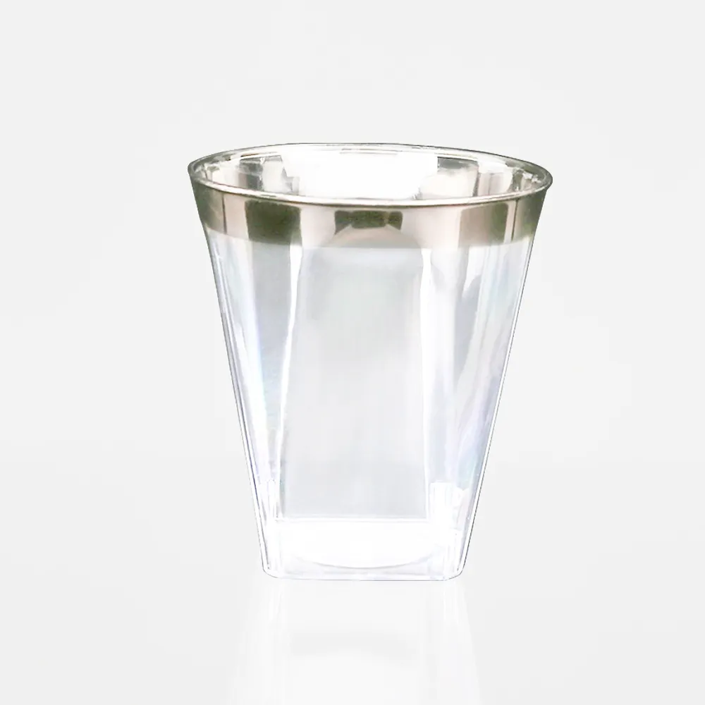 Good quality wholesale cheap clear 2oz square bottom plastic disposable silver plastic cup