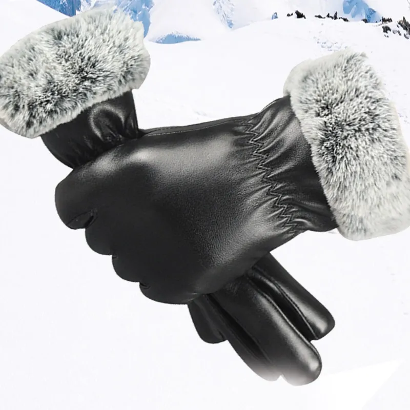 Gants tactiles en cuir noir pour femme, imperméable, chaud, de marque, couleur unie, nouvelle collection hiver 2019