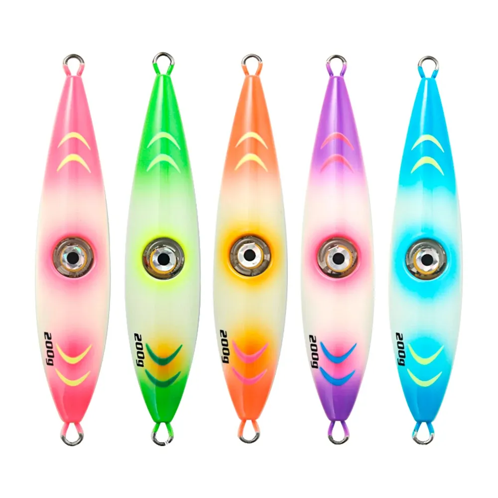 200g nước mặn jigging cá ngừ GT câu cá mồi thu hút nước mặn UV hiệu ứng phát sáng kim loại chì Jig với ánh sáng mắt điện tử