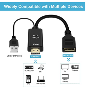Adaptador/convertidor de Cable HDMI a DisplayPort, con alimentación USB macho a hembra, adaptador HDMI a DP, compatible con monitor HDMI2.0 HDCP2