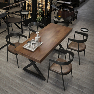 Bàn ăn gỗ hình chữ nhật rắn với phong cách công nghiệp Retro Bar BBQ cafe nhà ghế đặt sắt nghệ thuật nhà hàng đồ nội thất - Product Image 3