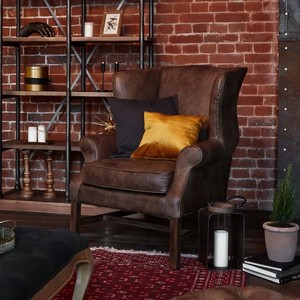 Retro Design Vintage Echt Lederen Hoge Vleugelrug Houten Frame Stoel <span class=keywords><strong>Distressed</strong></span> Lederen Fauteuil - Product Image 5