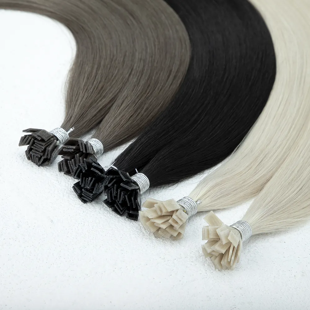 Высококачественные Плоские Типсы для наращивания волос с кератином, выровненные натуральные Типсы с кутикулой для парикмахера