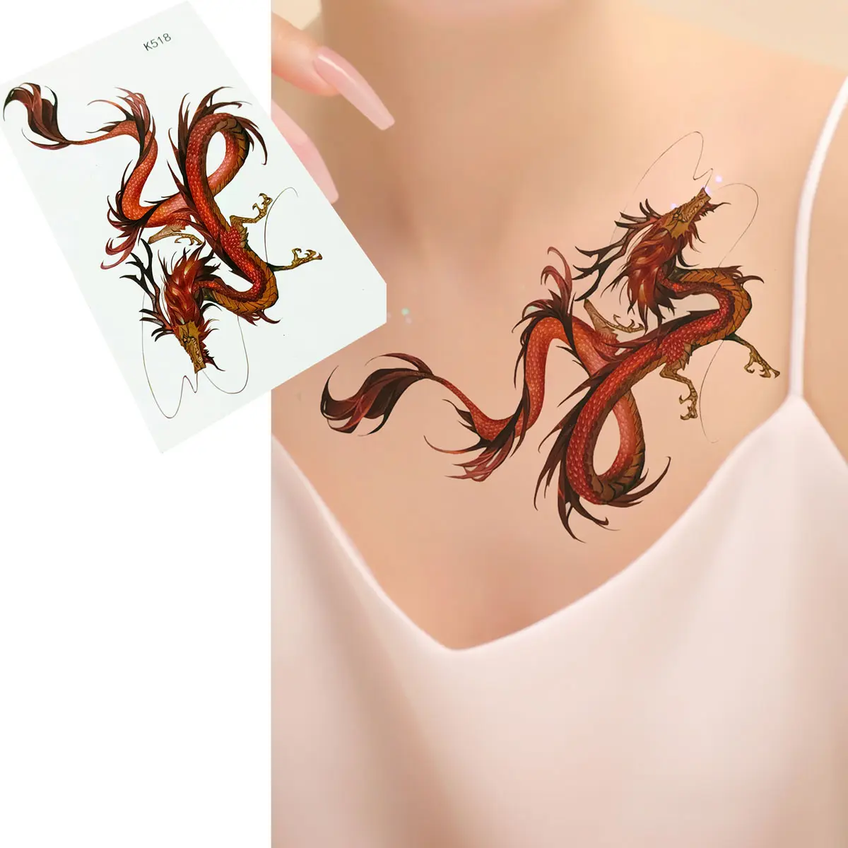 Pegatinas de tatuaje temporal de fábrica, patrón de dragón chino, pareja dominante, suministros de tatuaje al por mayor