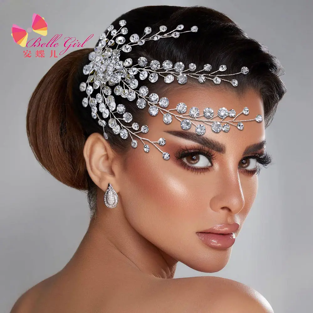 Accesorios para el cabello elegantes de lujo BELLEWORLD, tocado de boda con diamantes de imitación plateados, peineta de boda hecha a mano de buena calidad para fiesta