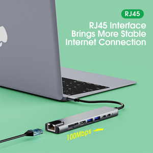 Pastall in lega di alluminio 3/4/5/6/7/8 in 1 Hub di tipo C con rete HDTV Ethernet TF/SD lettore di schede 2 USB PD 87W 3.0 HUB in magazzino - Product Image 2