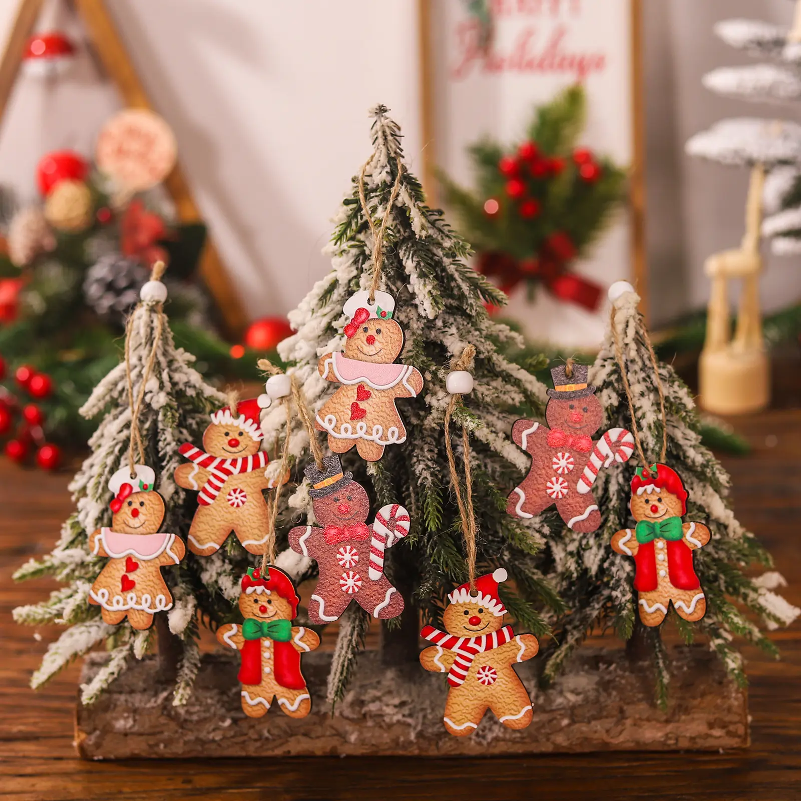 Ornamenti per uomo di pan di zenzero di natale in legno ornamenti per albero di natale