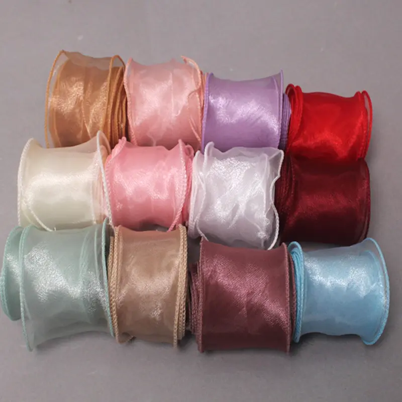 Atacado Silk Organza Weaved Wire Edged Fishtail Ribbon Para Casamento Bouquets Birthday Party