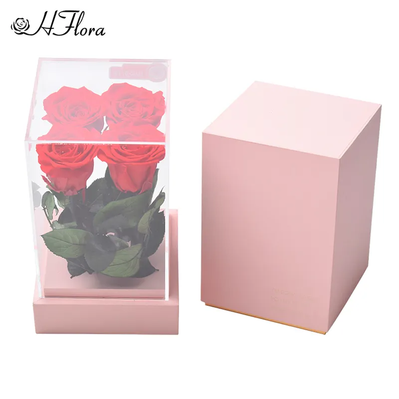 Yunnan Top Seller Natural decorative flower Eternal rose gifts set Preserved rose in Leather box for Valentine's gift