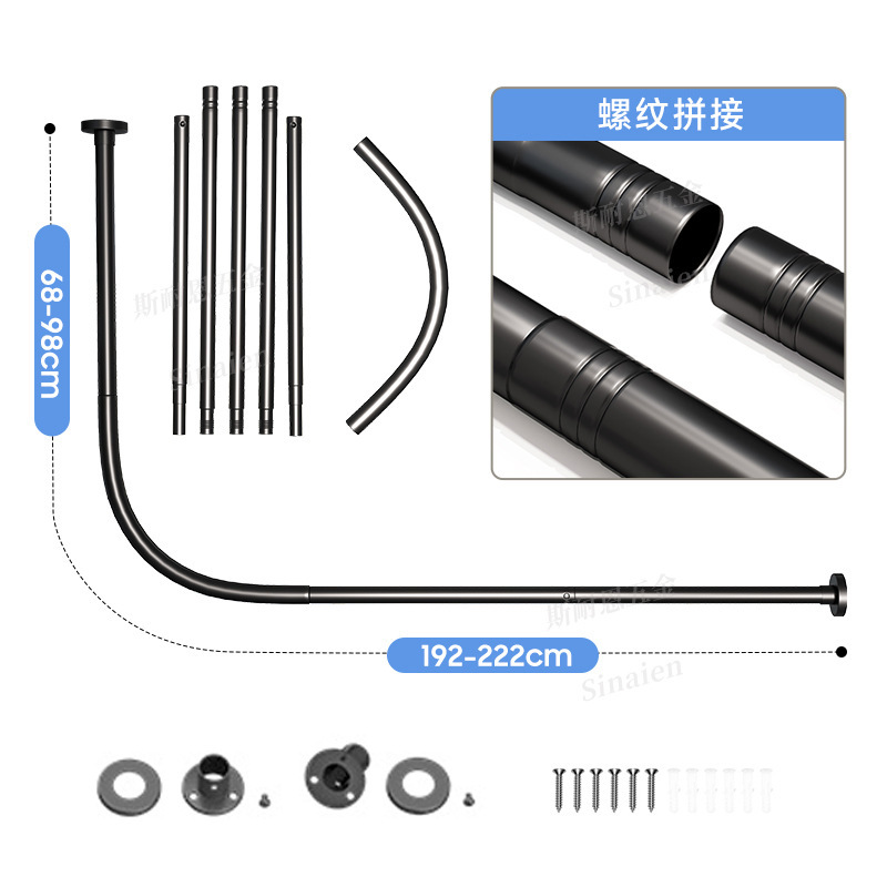 Black-bathtub L-shaped 68-98 cm-192-222 cm