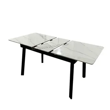 Mesa de comedor moderna de tamaño personalizado, muebles plegables extensibles para el hogar con parte superior de piedra sinterizada y base de metal para comedor