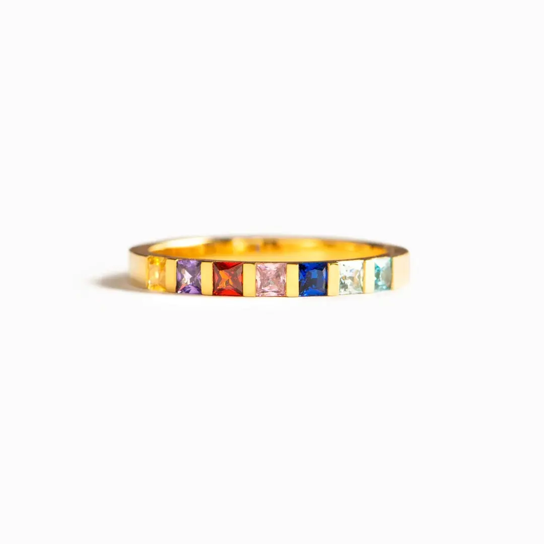 Anello colorato in pietra arcobaleno in oro saudita con anello in 925 in argento sterling gioielli in pietra natale regalo