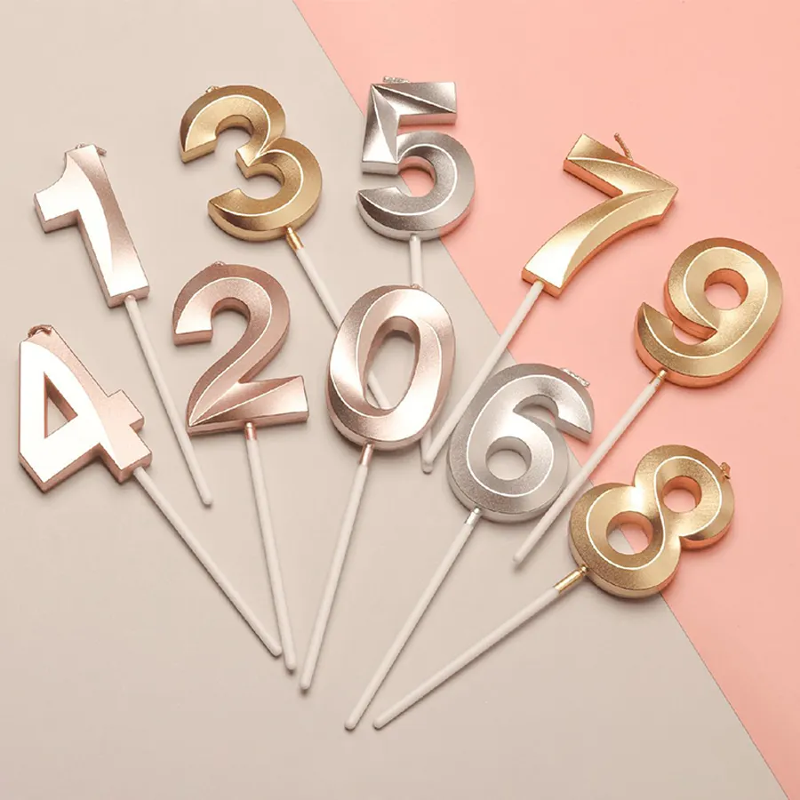 Altın 3D elmas şekli mutlu doğum günü pastası mumlar numarası mumlar numarası doğum günü mum parti çocuklar için