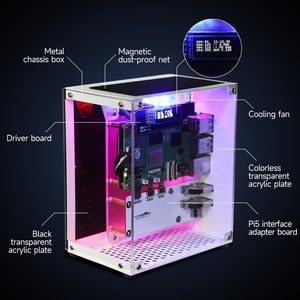 Kit de funda protectora de Raspberry Pi 5 con ventilador de refrigeración, luz de Color RGB y pantalla 0,96, carcasa electrónica DIY compatible con M.2 SSD