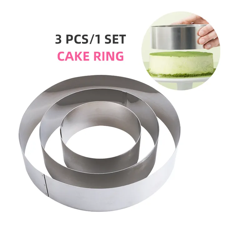 4 6 8 Zoll Antihaft 3 Stück Backen runde Form Kreis Ring Set Edelstahl Mousse Kuchen form