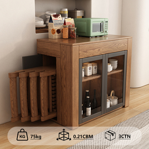 现代4座小空间餐桌椅多功能可伸缩餐桌折叠木质餐桌书桌 - Product Image 2