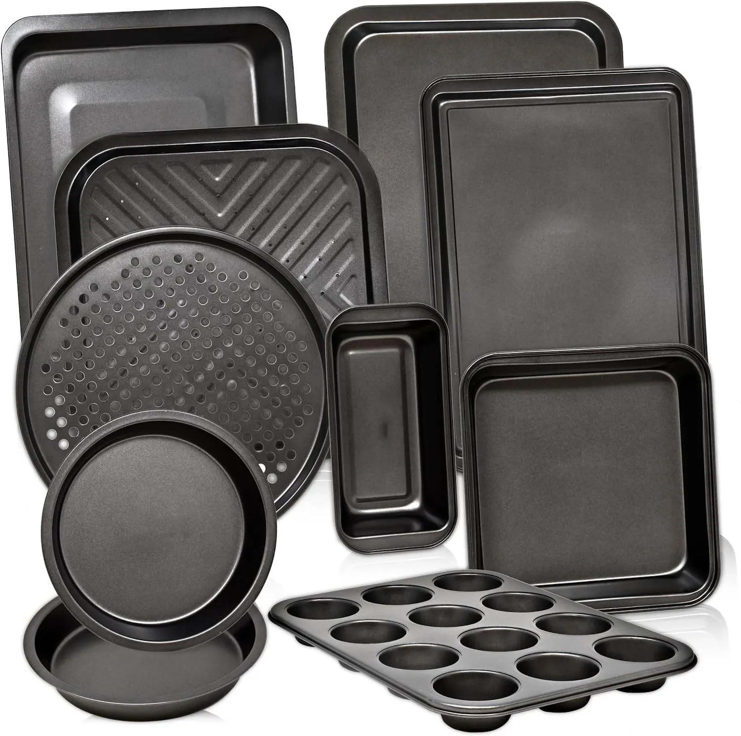 10 pcs NonStick कार्बन स्टील Bakeware सेट, वर्ग कुकी बेकिंग पैन, गहरी ओवन बेकिंग ट्रे के साथ सेट सिलिकॉन संभालती