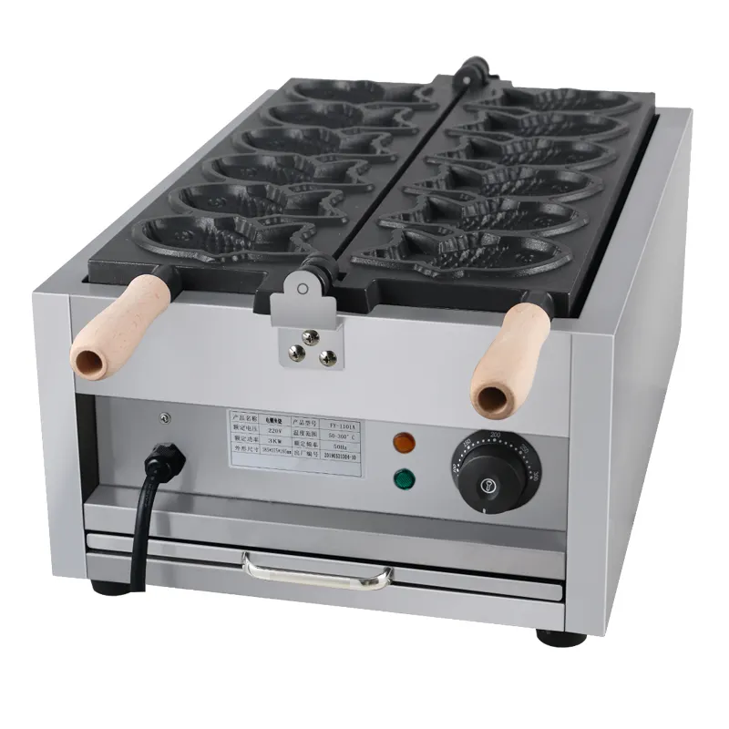 XEOLEO kommerzielle 6-teiliges Taiyaki-Waffelautomat Mini vertikale Fischform-Waffelautomat elektrisch 3000 W/220 V Antihaftpfanne