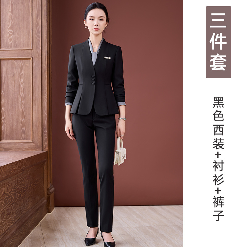Black suit, gray shirt and trousers