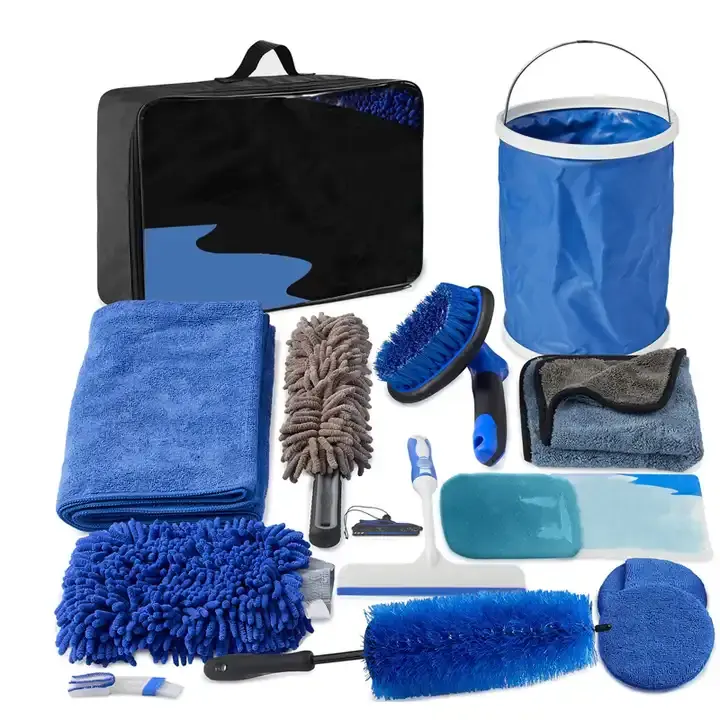 Portátil 14PCS car wash acessórios kit carro limpeza toalha esponja escova balde carro limpeza ferramentas conjunto