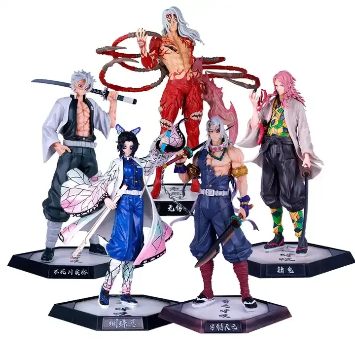 Minrong 10 estilos Anime figura Kimetsu no Yaiba Sabito Daki Hashibira Inosuke Uzui Tengen 30cm Demon Slayer figura de acción de juguete