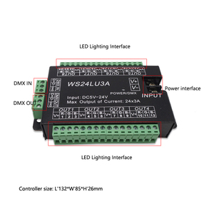 Контроллер DMX512 на 24 канала, RGB-контроллер, модуль светодиодной ленты, самосвал с узлом WS24LU3A, светодиодный декодер с постоянным напряжением и общим анодом - Product Image 3