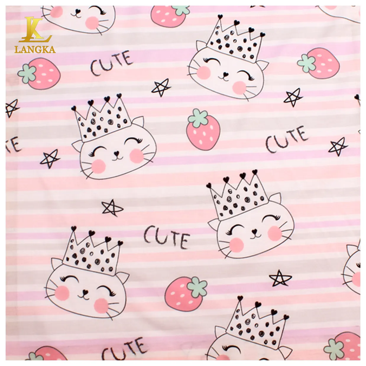 Langka cute cartoon cats animal patterns tessuto 100% cotone stampato digitale per lenzuolo